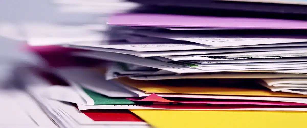 Close-up of a stack of paper documents